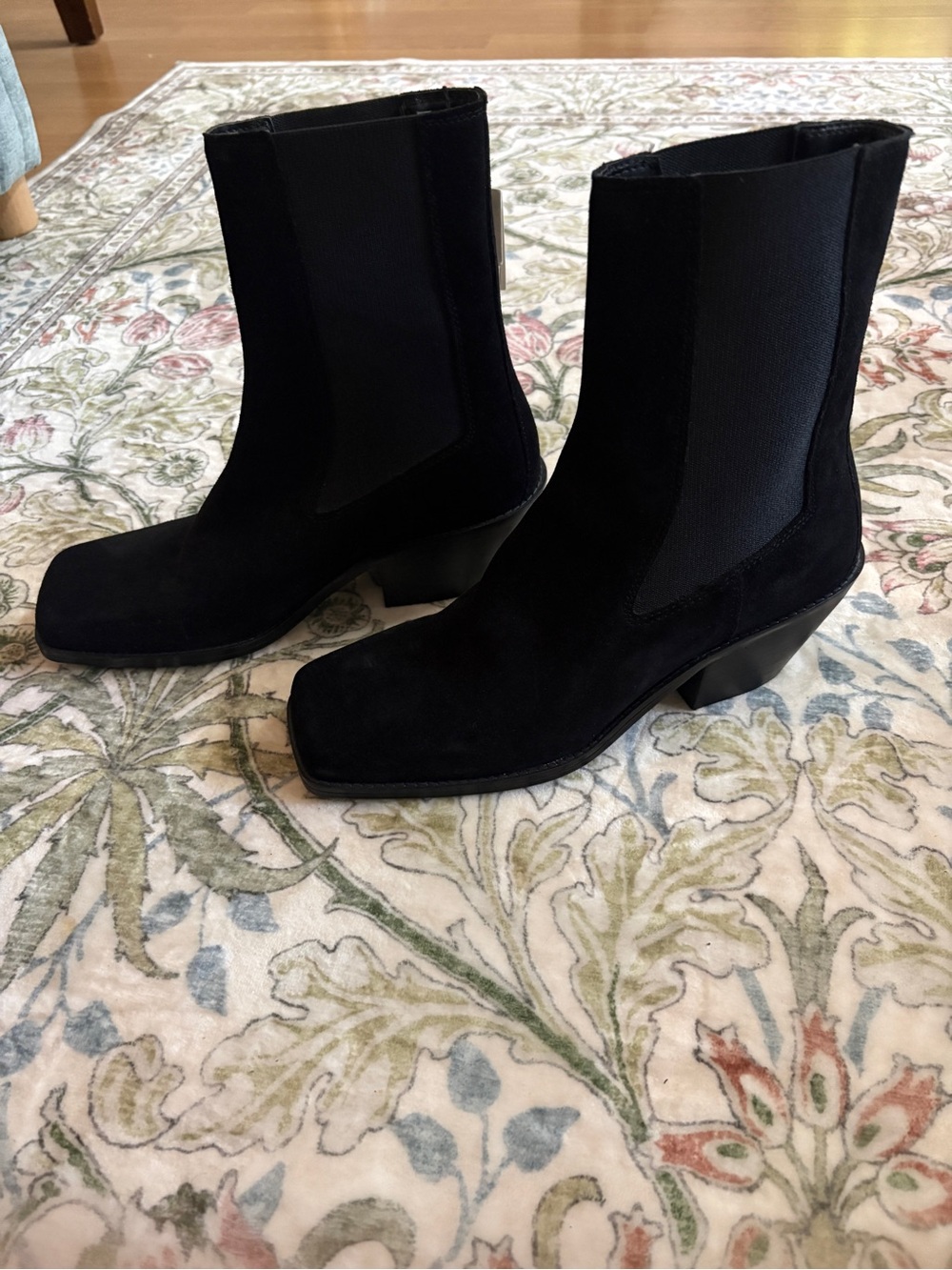 Zara Black Suede Square-Toe Ankle Booties